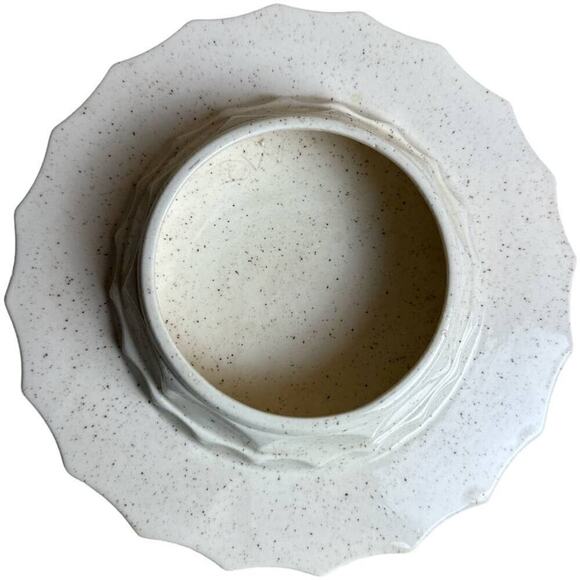 DW Ivory Scalloped Speckled Ceramic Cheese Cake Stand Mushrooms Print - Picture 2 of 4